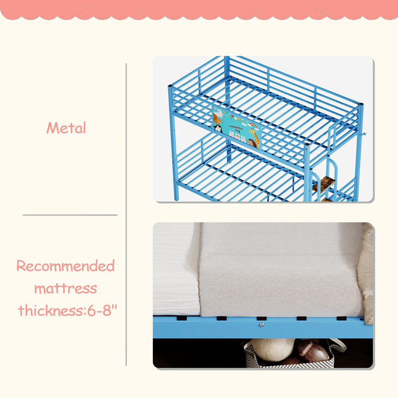 Aide au sommeil doux et confortable / rapide / Lit superposé simple au-dessus d'un lit simple en métal robuste et durable, structure de lit superposé au sol avec échelle