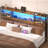 Storage Headboard with LED Lights, Bookcase Headboard with Charging Station-1740395105-1740395107