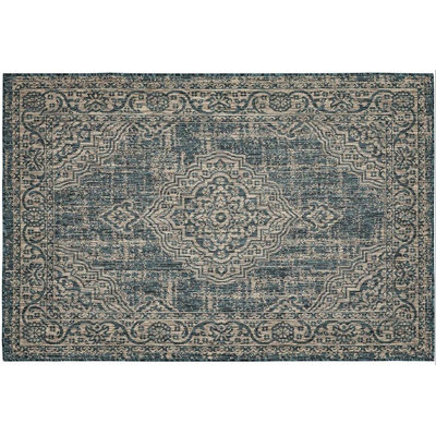 Wamblee Oriental Handmade Tufted Rectangle 4' x 6' Polyester/Polyester Blend Area Rug in Navy/Beige -  Alcott HillÂ®, FF6900D1C87F4B94A165FDB22B5AAF65