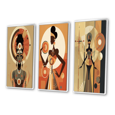 «Déesse africaine graphique rétro dans les tons de terre I», 3 pièces