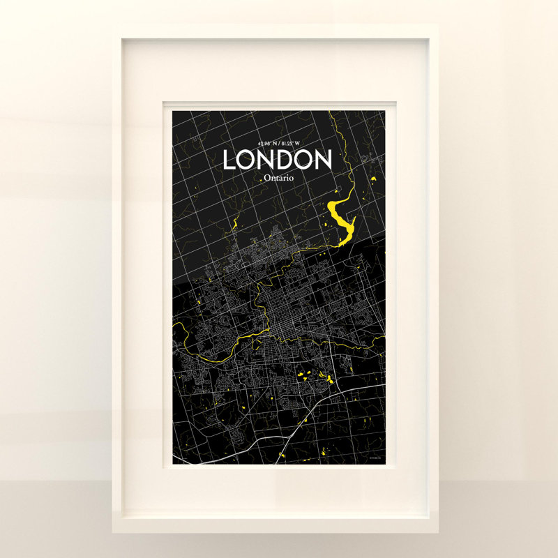London Ontario City Map In Times - No Frame Print, 17cm H x 11cm W x 0.05cm D