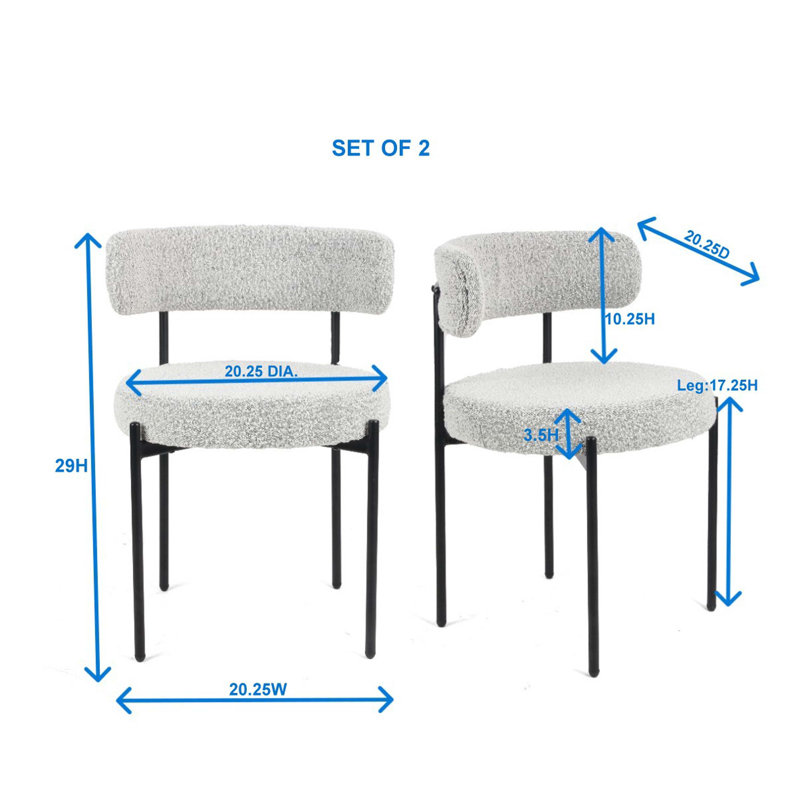 3-Piece Round Dining Set, Trestle Dining Table with 2 Boucle Chairs, Gray