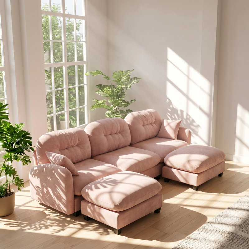 Elysium 107" W x 59.5" D x 36.6" H Premium Chenille Fabric Modular Sectional U-Shaped Couch with Ottoman and 2 Throw Pillows