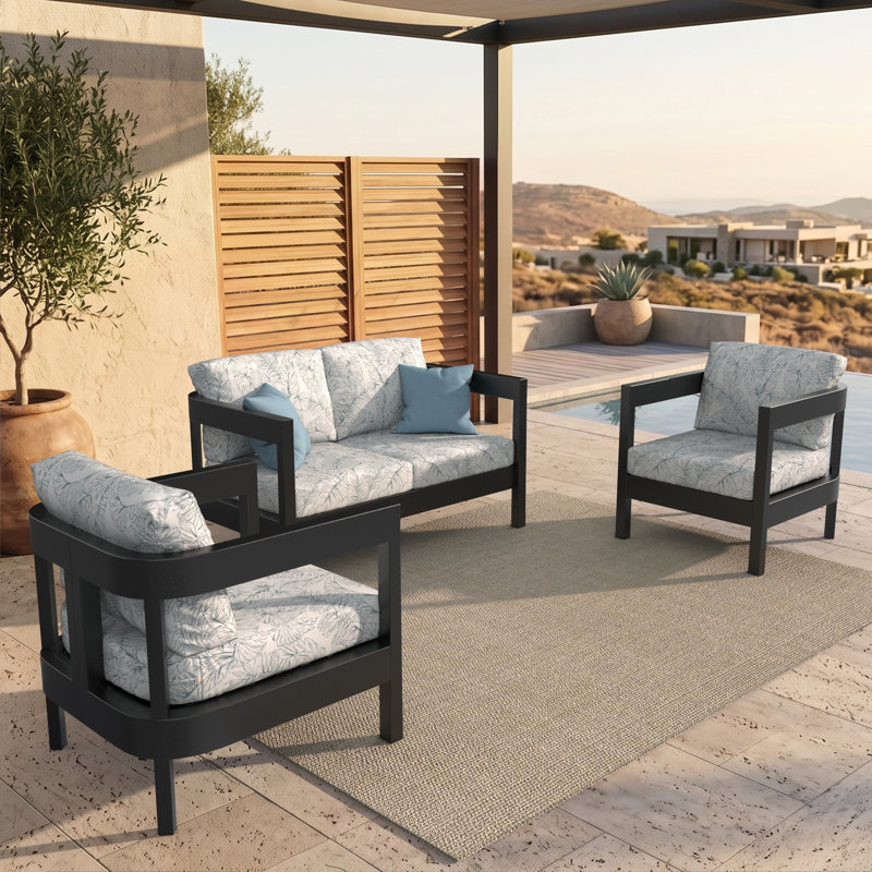 Ensemble de causeuse et de chaise d'extérieur 3 pièces avec coussins Sunbrella, 3 pièces: 2 chaises, causeuse