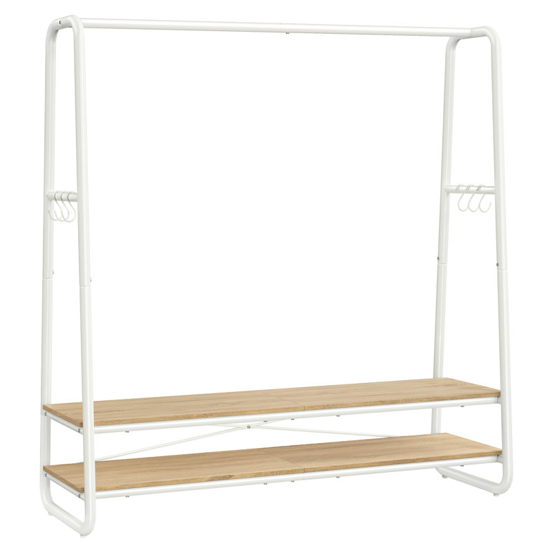 Clothes Rail, Clothes Rack With 2 Shelves, 6 S-Shaped Hooks, Steel Frame, For Bedroom, White