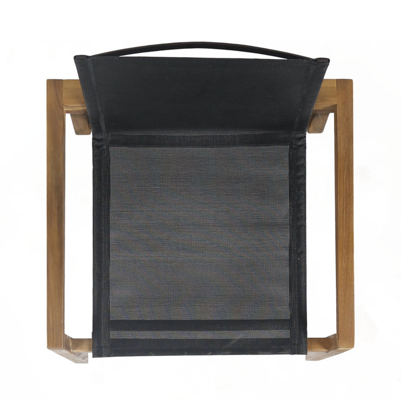 Roomfitters Set of 2 Outdoor Dining Chairs, Acacia Wood Frame with Breathable Black Mesh Seating, Teak, Black/Brown