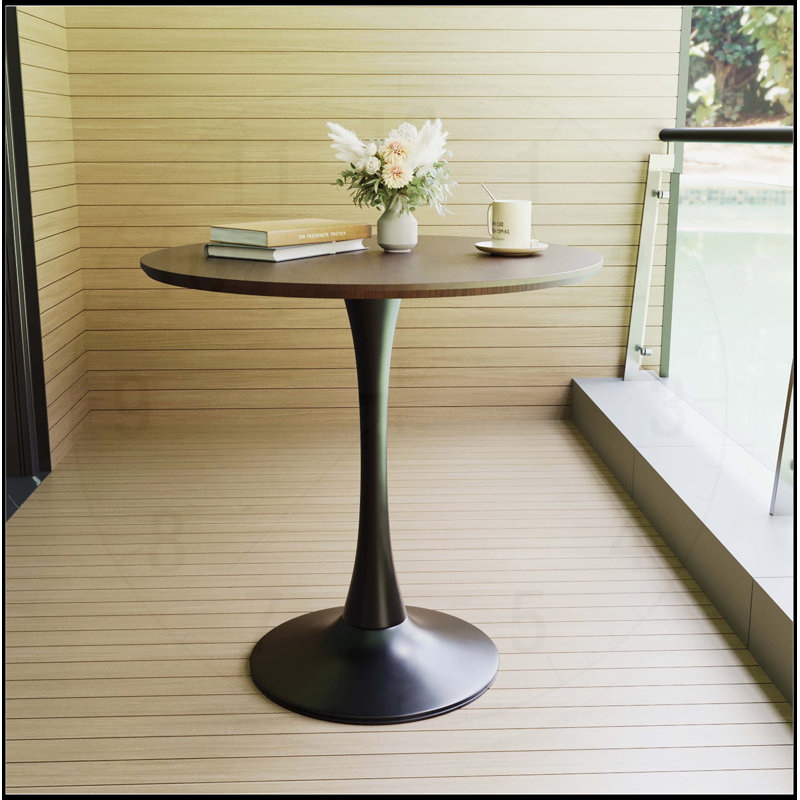 Table de salle à manger Mid-Century moderne en noyer avec plateau en panneau de fibres à densité moyenne et base piédestal