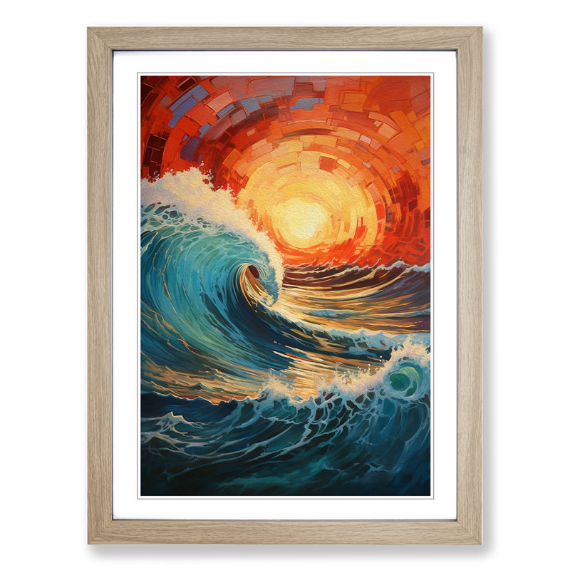 Wave Modern Expressionism - Framed Print, 46cm H x 34cm W x 2cm D, Oak