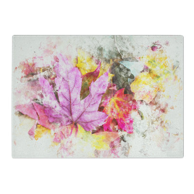 Tempered Glass Colourful Autumn Leaves Chopping Board