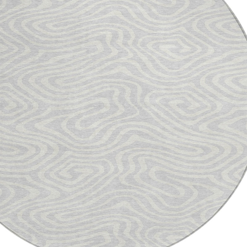 8' Silver Round Abstract Washable Indoor Outdoor Area Rug