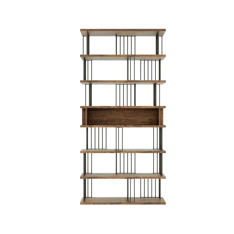 7-tier Open Back Bookcase With Mdf Wood Finish And Metal Frame