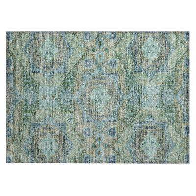 Machine Washable Indoor/Outdoor Xhevrie Green Rug