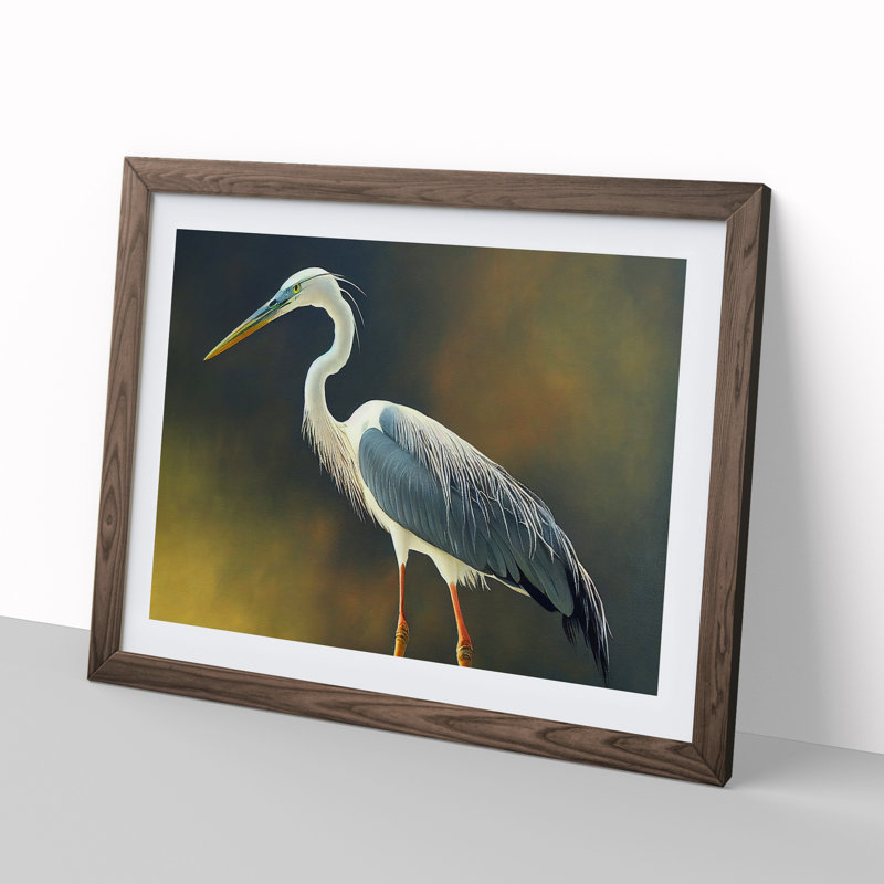 XH1022-1679X Bright Heron Bird 1 Piece Single Picture Frame Wall Art, 25cm H x 34cm W x 2cm D, Walnut Framed