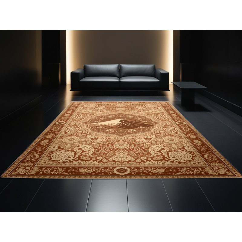 Tapis oriental classique lavable à la machine Orkan Mount Kilimanjaro en brun - reliure beige, 8 x 10