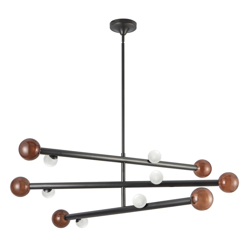 Reese 48-in Urban Bronze Dimmable LED Chandelier with Amber Glass, Urban Bronze/Amber Glass