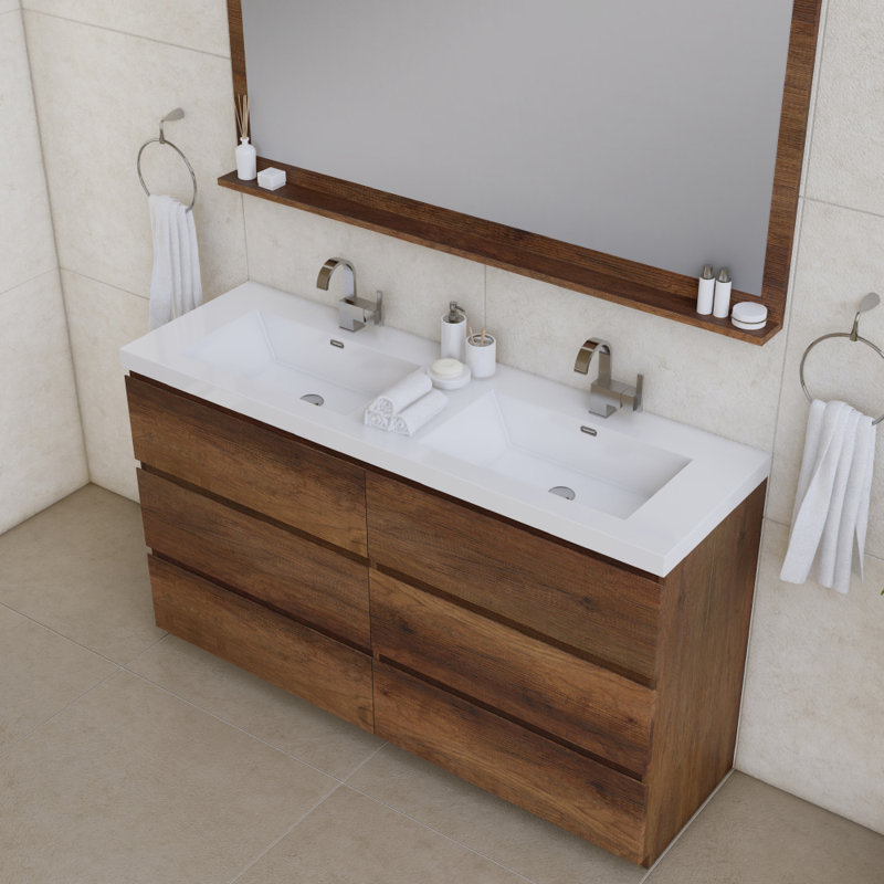 Ensemble de meuble-lavabo double 60 po Arjina, Bois de rose