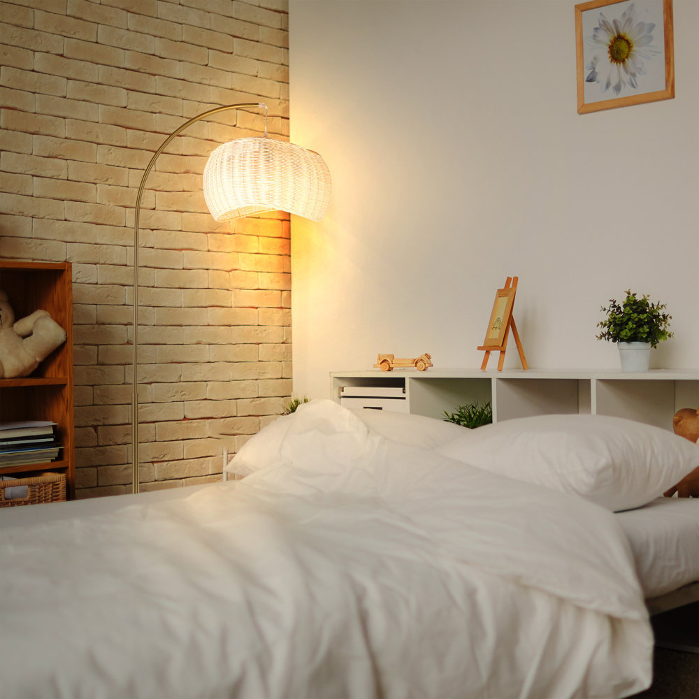 Brightech Wave 81 in. Mid-Century Modern 1-Light LED Energy Efficient Floor Lamp with Bamboo Drum Shade & Reviews | Wayfair