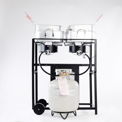 King Kooker 30? Dual Burner Outdoor Cooking Cart Package with 2 Rectangular Fry Pans & 3 Fry Baskets