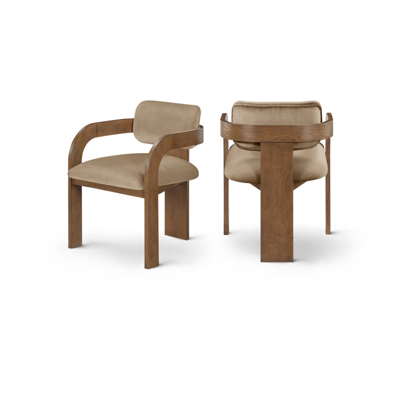 Chaise rembourrée Cedra, Velours beige, Brun
