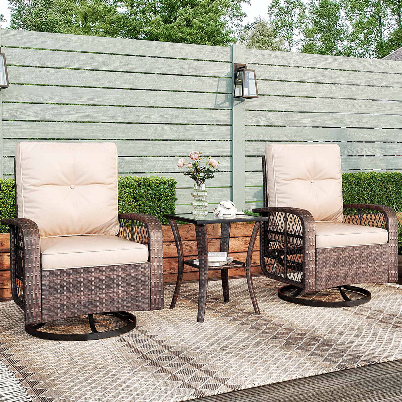 Ensemble de chaises berçantes et pivotantes pour l'extérieur en osier 3 pièces