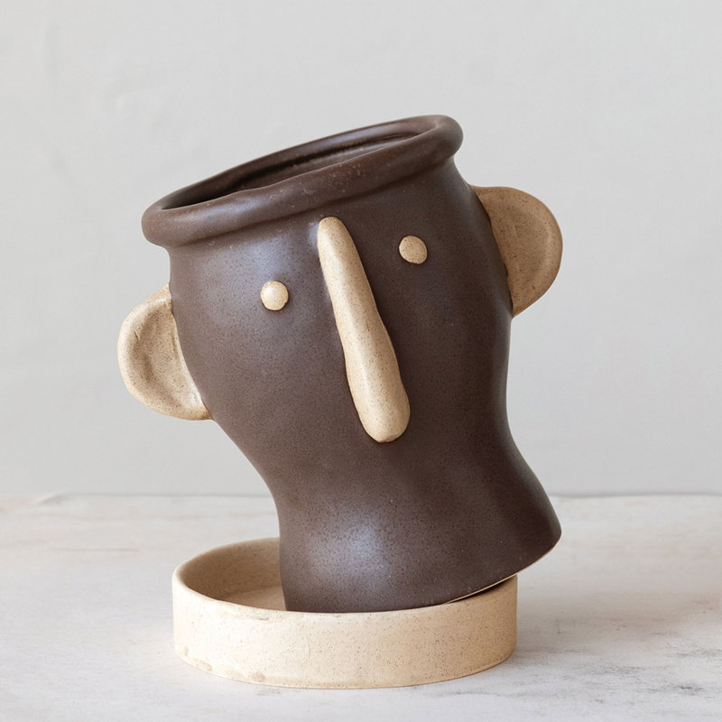Stoneware Face Planter with Saucer