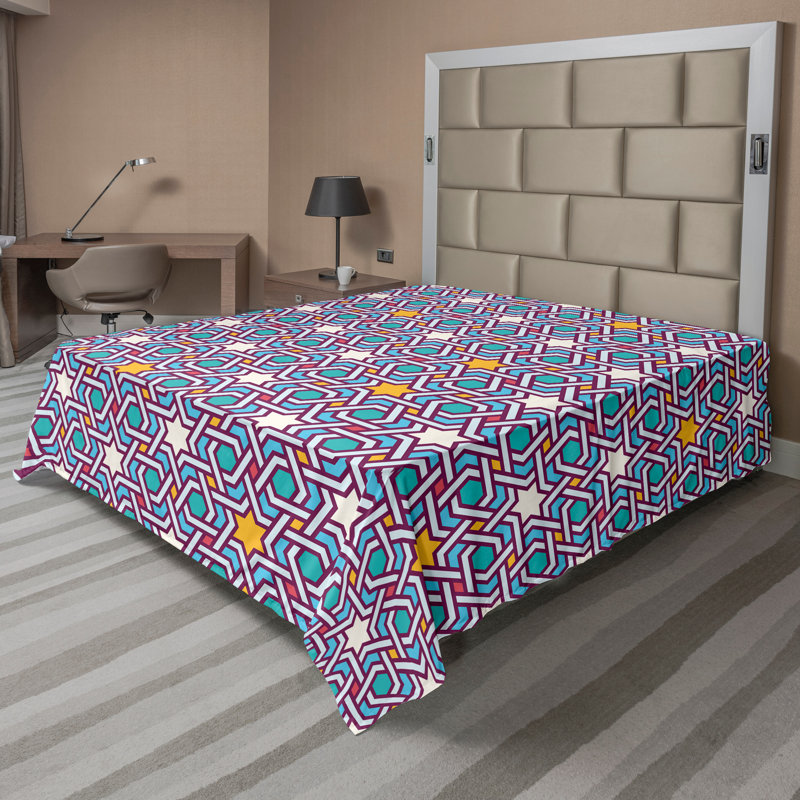 Drap plat Ambesonne Orient, Multicolore / géométrique 3, Drap plat pour très grand lit californien