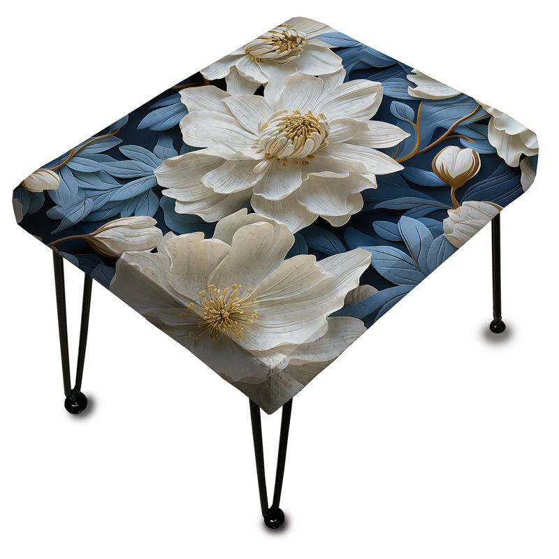 Blue And White Blooming Floral Pattern VII - Floral Rectangle Ottoman