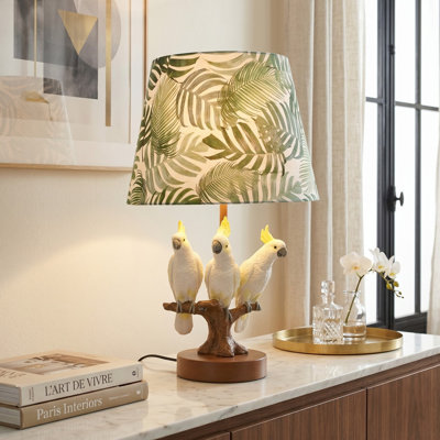 10.04 In Three Parrot Green Fabric Table Lamp, Us Plug In-line Switch (e26 Warm Bulb Included)