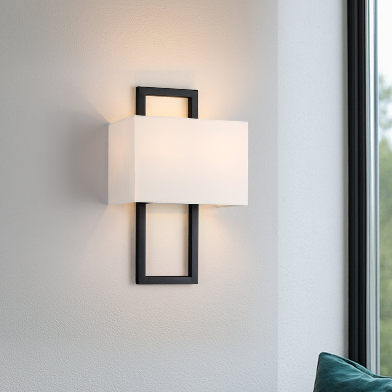 2-light Black Wall Sconce With White Shade