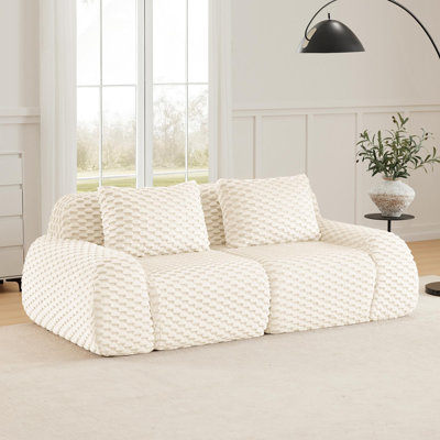 Canapé modulaire sans dossier de 82 po pour salon modulaire de 82 po, ensemble de canapé à assise profonde 2 places, aucun assemblage requis, tissu en flanelle, causeuse Cloud Comfy, canapés Para Sala, crème