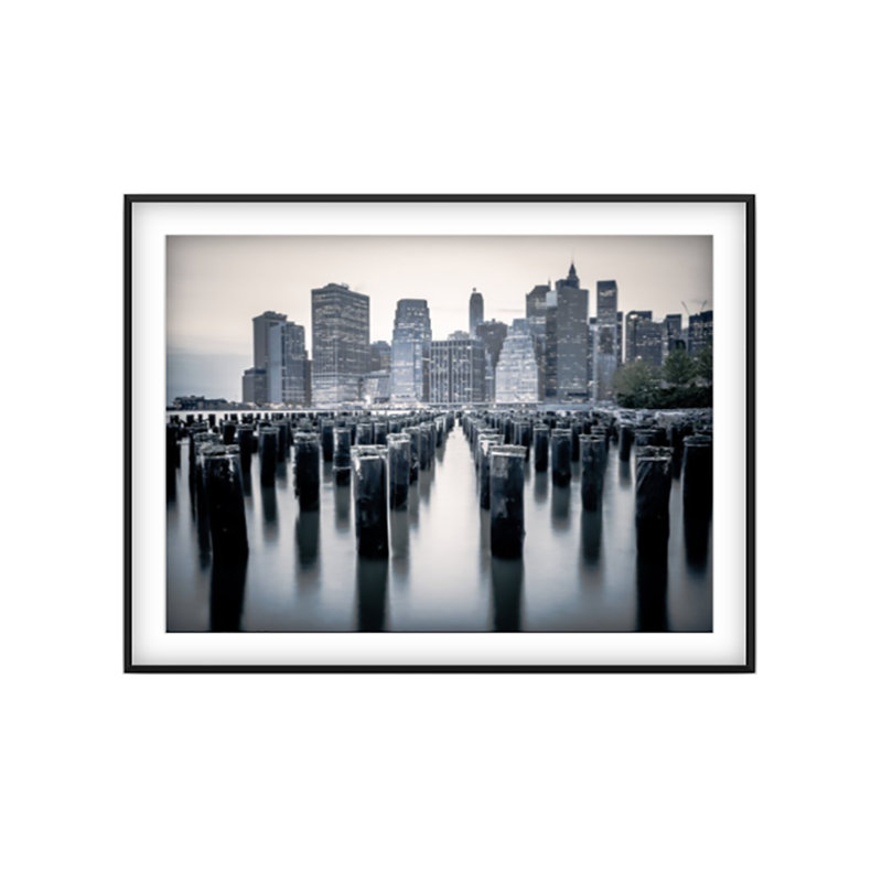 Les Pontons Print by Francis Augustine, Black Framed Paper, White, 48" H x 78" W x 0.8" D