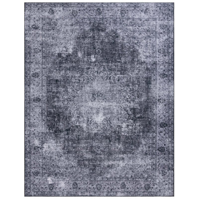Tucson Vintage Look Machine Washable Non-Slip Area Rug in Black & Grey