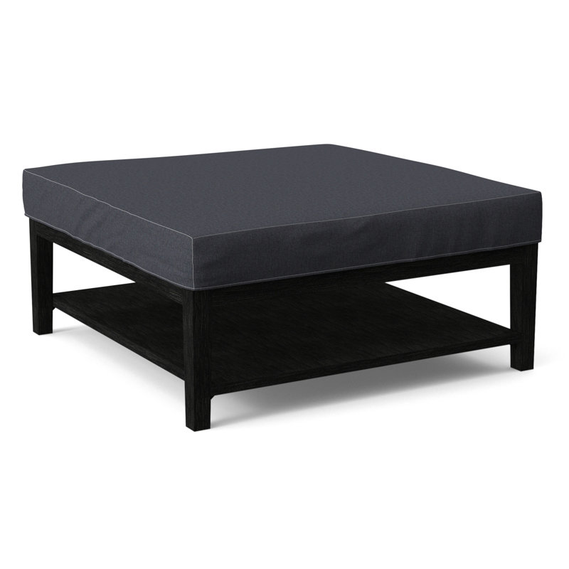 Hammond Square Ottoman, Antique Black Finish, Light Blue Performance Fabric; 0851-55