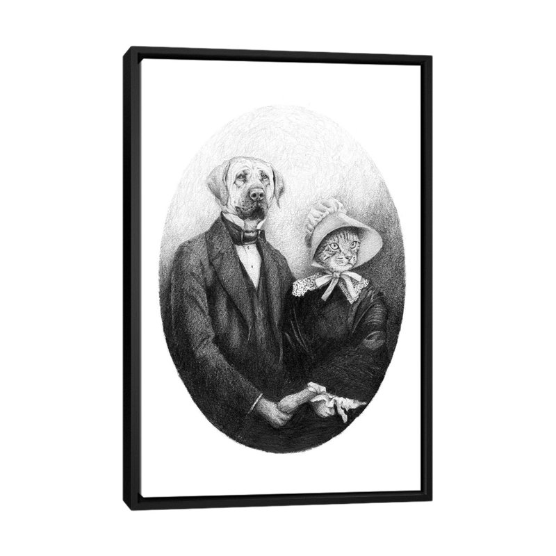 «Eernal Couple» par Mike Koubou - impression d'art graphique, H 60 po x l 40po x P 1,5 po, Toile avec cadre noir