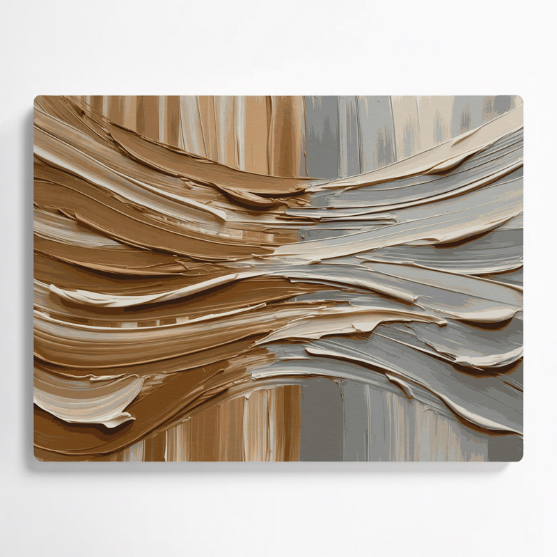 Art mural horizontal gris rayé caramel en métal gris clair, H 11 po x l 14 po
