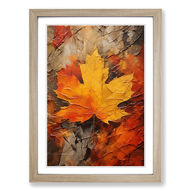 Leaf Expressionism No.3 - Single Picture Frame Print on Wood, Oak Framed, 64cm H x 46cm W x 2cm D