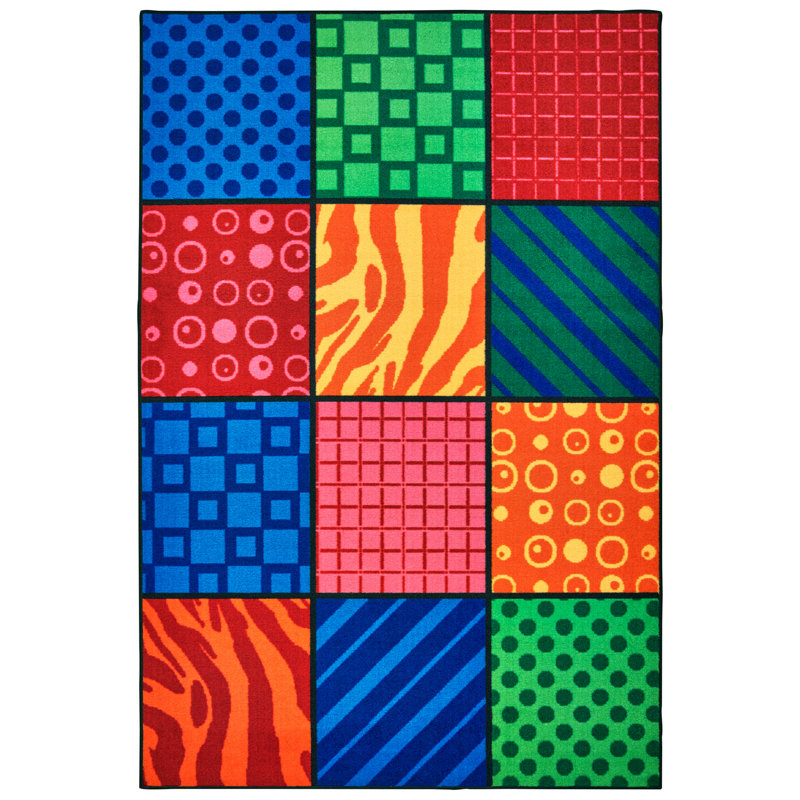 Tapis bleu / vert / rouge touffeté à motifs lavables à la machine KID $ Value Rugs ™, Rectangle 4 pi x 6 pi
