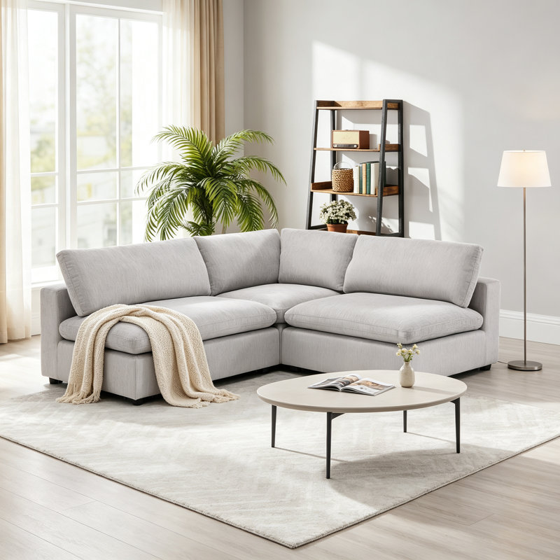 Canapé modulaire rembourré 3 pièces Nuccio, Gris clair