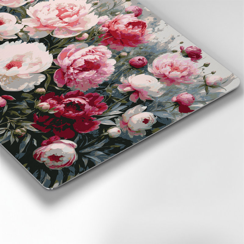 Art mural en métal beige pivoines botaniques, H 12 po x l 18 po