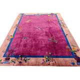 Hand Knotted Pile Fuchsia / Pink 1920s Rectangle Wool Antique Rug