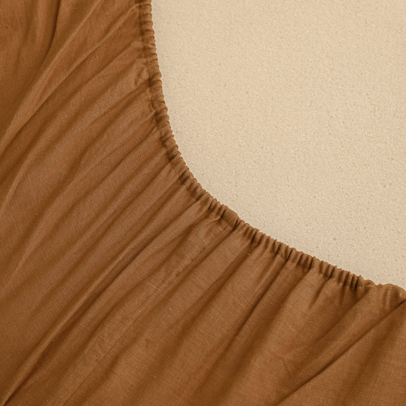 Linen Fitted Sheet, Queen Fitted Sheet, Rust