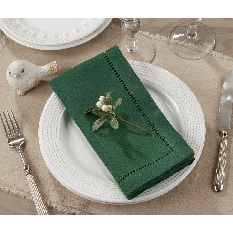 Rowles Hemstitched Border Dinner Napkin, Jasper Green, 20" L x 20" W