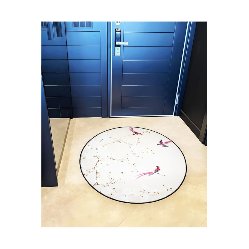 White Pink Floral Birds Area Rug, Round 2'8"