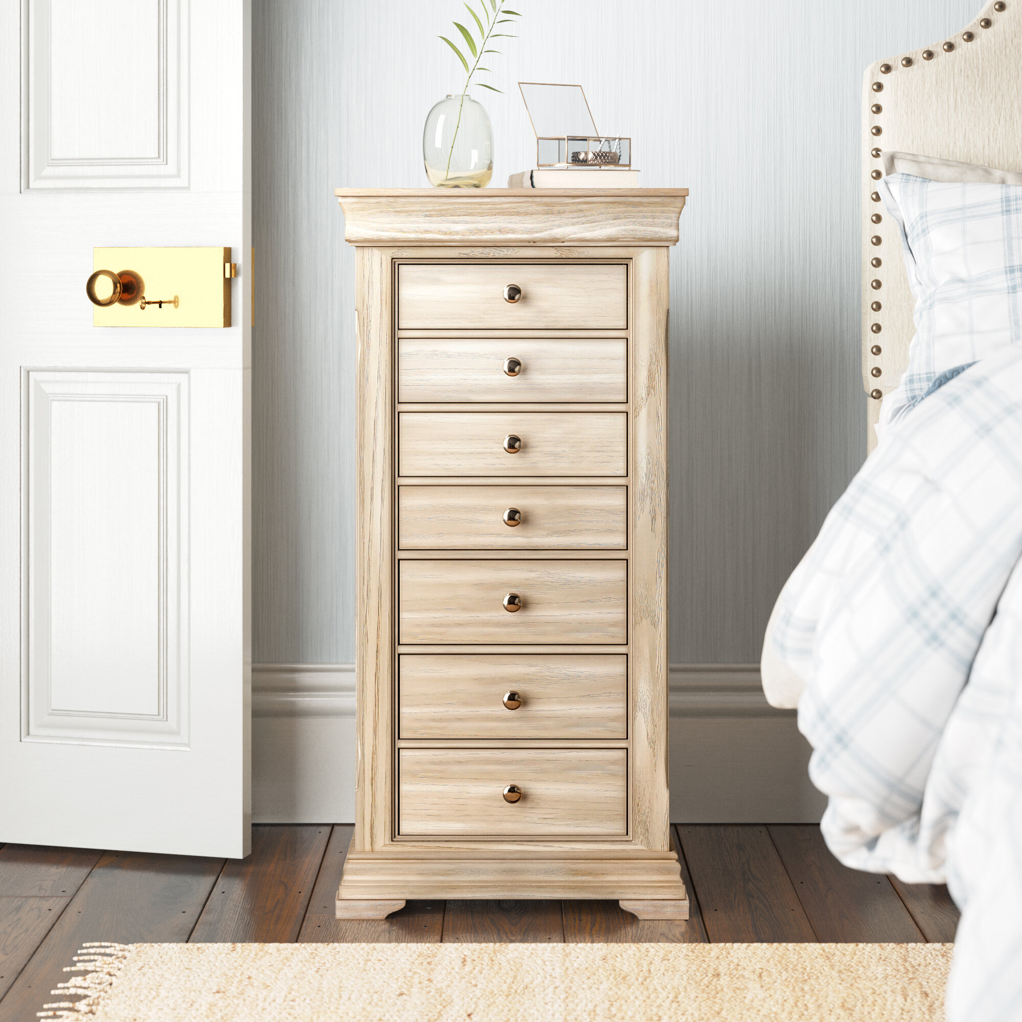 Gerardo Free Standing Wood Jewelry Armoire with Mirror, Taupe Mist