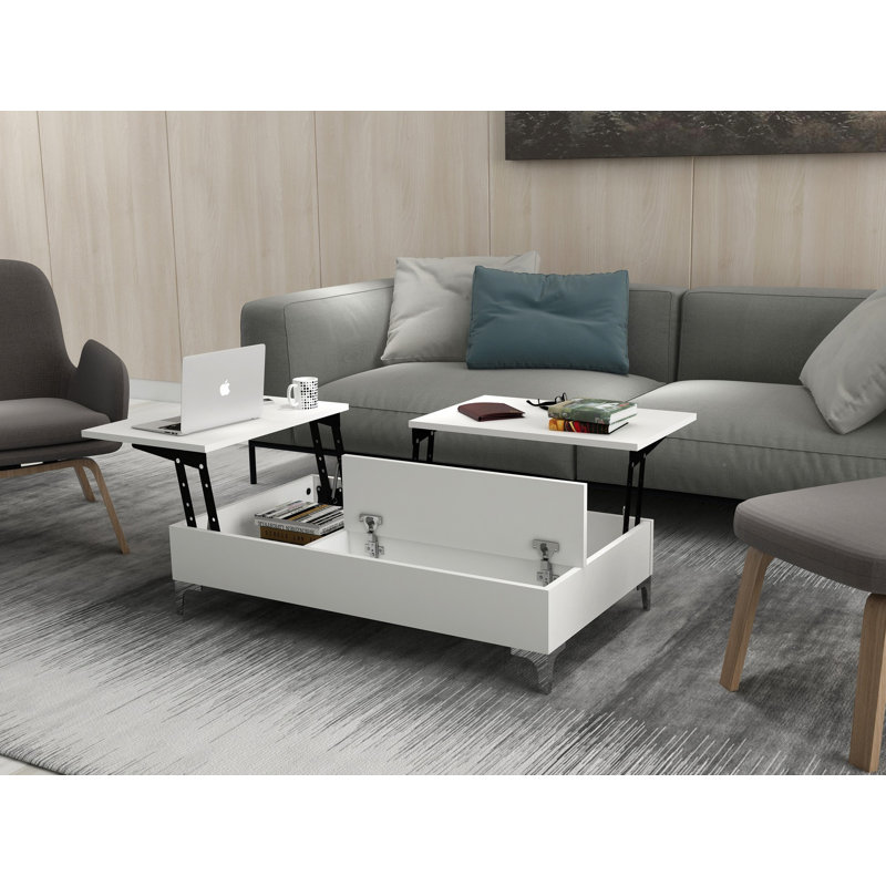 Table basse à 4 pieds avec rangement Hefni, Blanc