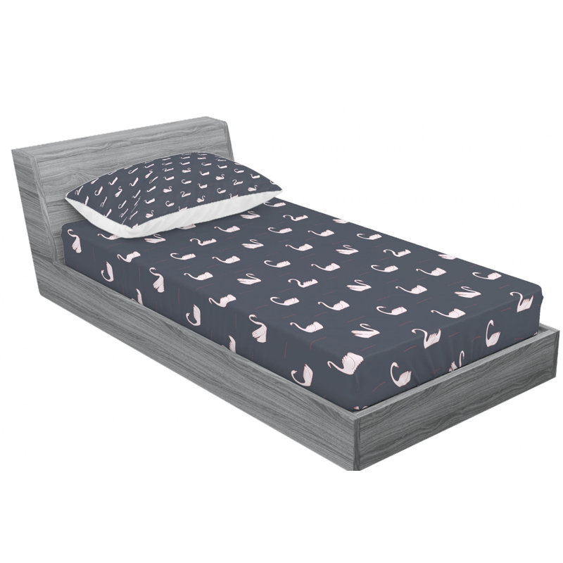 Swan Microfiber Patterned Fitted Sheet, Twin XL Fitted Sheet with 1 Pillowcase