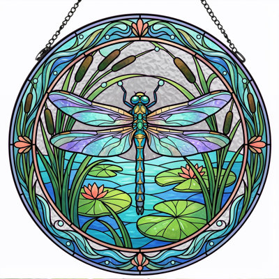 Panneau de vitrail d'étang Dragonfly ， 7,8H