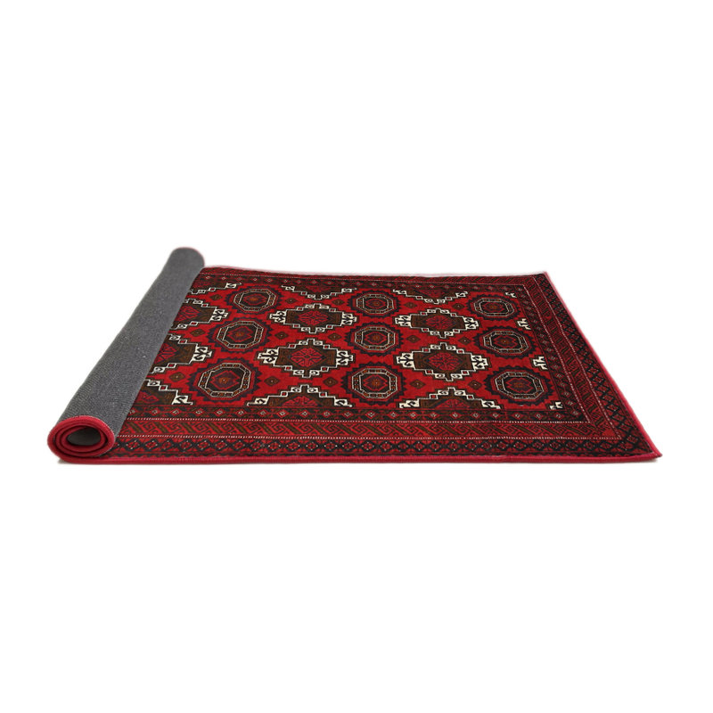 Tapis rouge/brun/beige traditionnel, Rond 5 pi