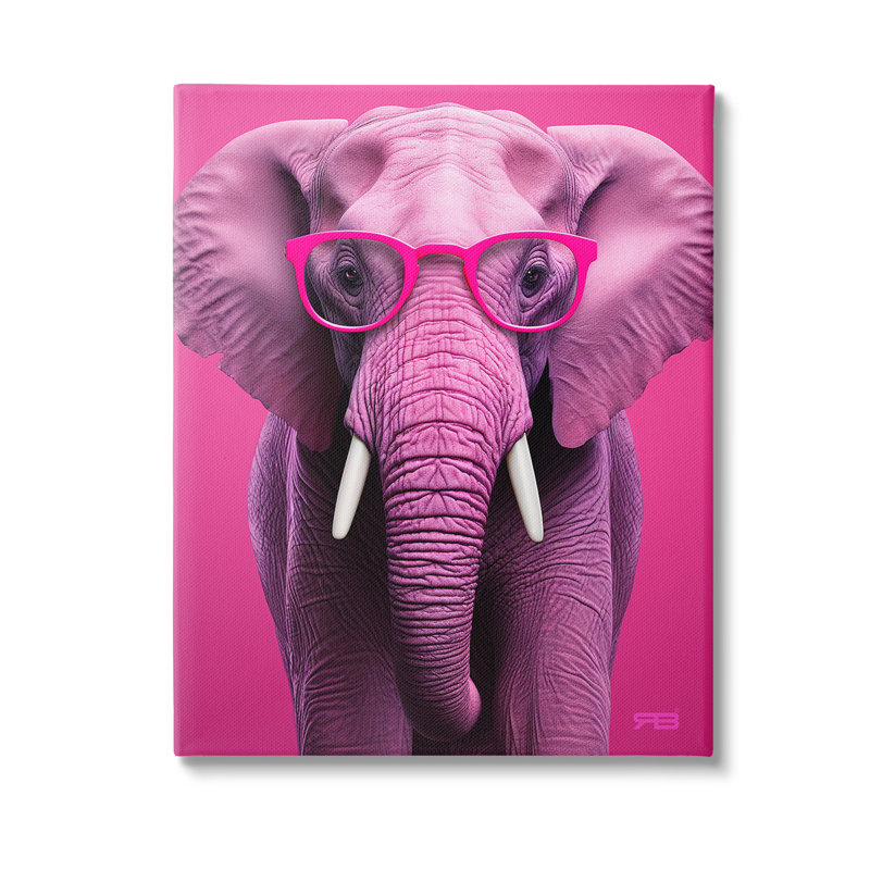 «Vivid Pink Elephant», art mural sur toile par RB, H 30 po x l 24 po