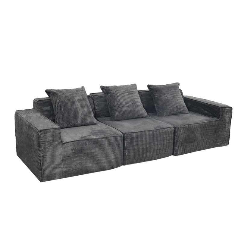 Lit convertible au sol avec accoudoirs avec dossier coussiné, canapé-lit futon confortable, siège à 3 places, siège mi-ferme moelleux, design américain, canapé en chenille gris foncé, mousse américaine, standard